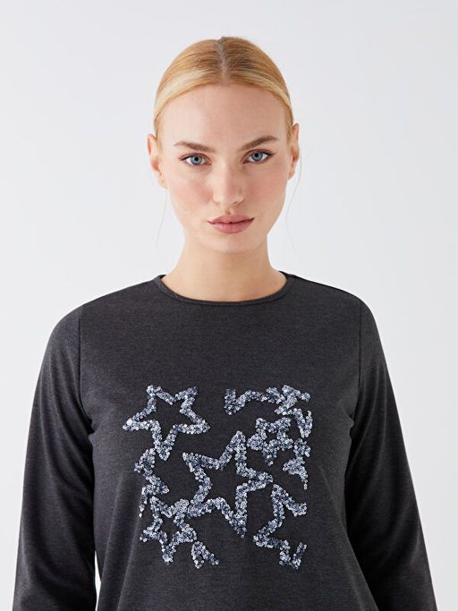 Bisiklet Yaka Nak??l? Uzun Kollu Kad?n Bluz