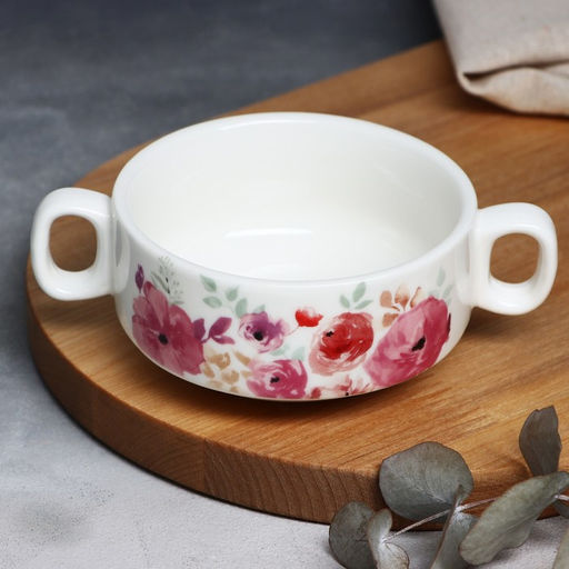 Тарелка глубокая керамическая «Цветы», 220 мл, 10.5×5 см