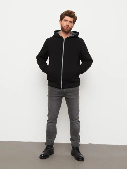 Акция -10%!!! М-34 Куртка-толстовка мужская на меховой подкладке (черный)