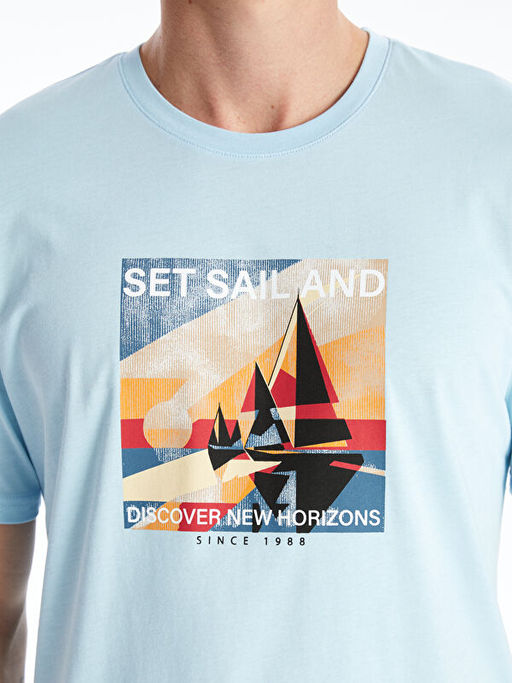 Bisiklet Yaka K?sa Kollu Bask?l? Penye Erkek Ti??rt