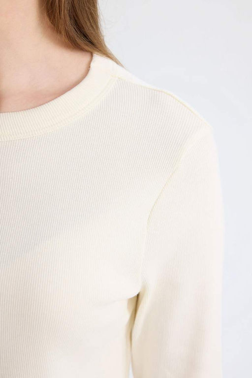 Туника-футболка с длинными рукавами и длинными рукавами в рубчик обычного кроя - Defacto фото 5