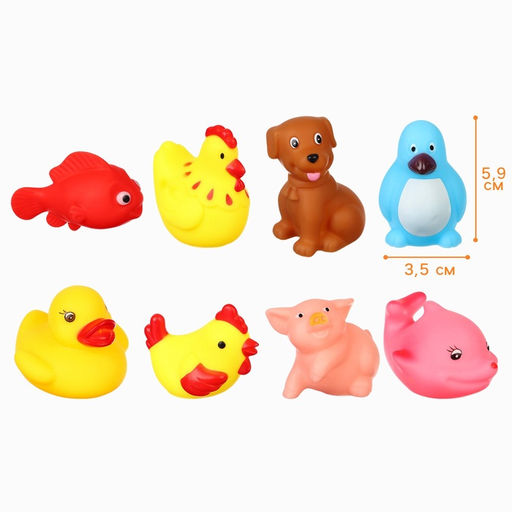 Набор резиновых игрушек для ванны «Друзья», с пищалкой, 8 шт, цвет МИКС, Крошка Я