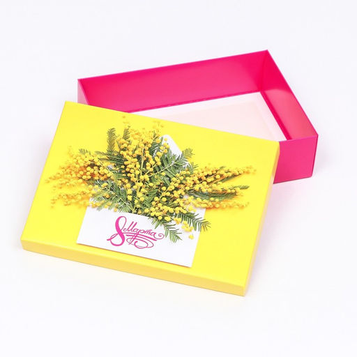 Цена за 5 шт. Подарочная коробка 8 марта, мимозы, 21?15?5.7 см