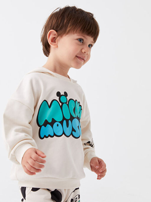 Uzun Kollu Mickey Mouse Bask?l? Erkek Bebek Hoodie ve Pantolon 2li Tak?m - Waikiki фото 3