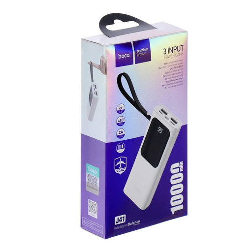 Внешний аккумулятор Hoco J41, 10000 мАч, microUSB/Type-C - 2 А, iP - 1.5 А, 2 USB - 2 А, белый