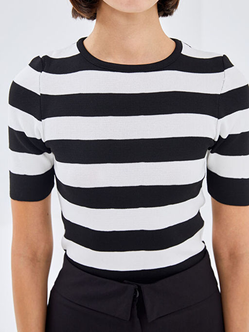 Bisiklet Yaka Renk Bloklu Kad?n Triko Kazak