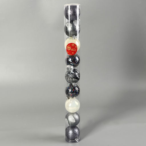 Ёлочные игрушки Мелодия волны диско, шары новогодние, d=6 см, набор 9 шт. серый/белый - Зимнее волшебство фото 2