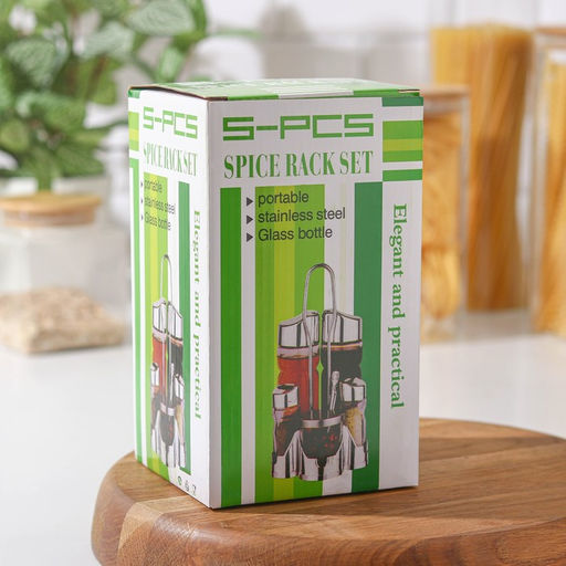 Набор для специй на подставке «Эксклюзив», 5 предметов: солонка, перечница, 2 соусника, сахарница с ложкой, на подставке, стекло