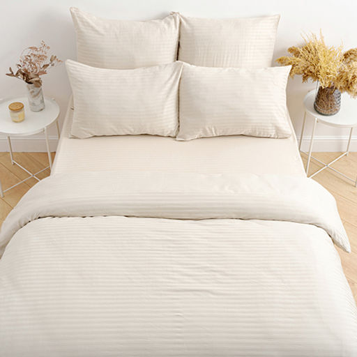 Простыня HoReCa 180х217, страйп-сатин, 100% хлопок, пл. 125 гр./кв. м., Белый песок ОП - Традиция фото 3