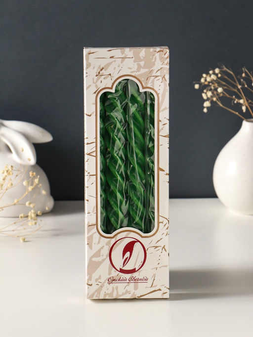 Набор свечей витых, 2.3×24.5 см, 5 ч, 50 г, 4 шт., тёмно-зелёный