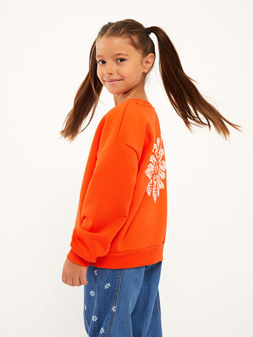 Bisiklet Yaka Bask?l? Uzun Kollu K?z ?ocuk Sweatshirt