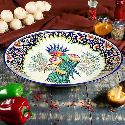 Ляган узбекский Риштанская Керамика «Жар-птица», d=41 см, МИКС