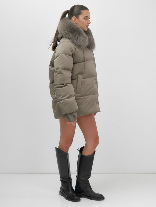 Куртка зимняя женская с мехом и капюшоном тренд коричневого цвета 7658K - Visdeer фото 13
