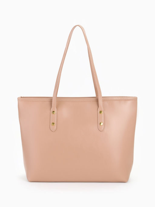 Сумка-шопер женская на молнии, размер 30.5×12×27 см, однотонная, бежевая