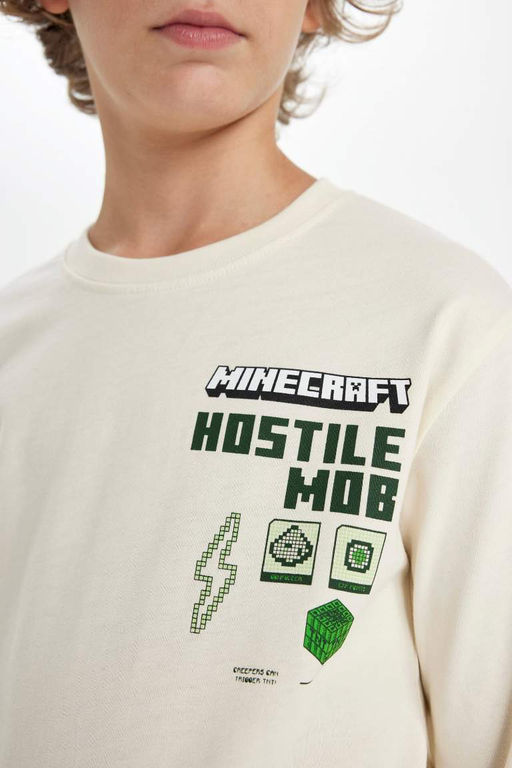 Футболка Minecraft с круглым вырезом и длинными рукавами для мальчиков - Defacto фото 5