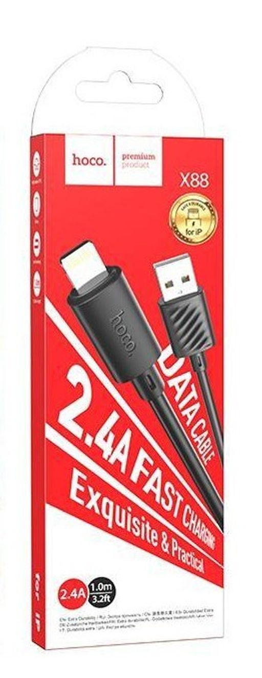 Кабель для Apple (8pin) - USB, 1 м, "X88 Gratified", силиконовый, В КОРОБКЕ (6931474783301) "HOCO", черный, 2.4А
