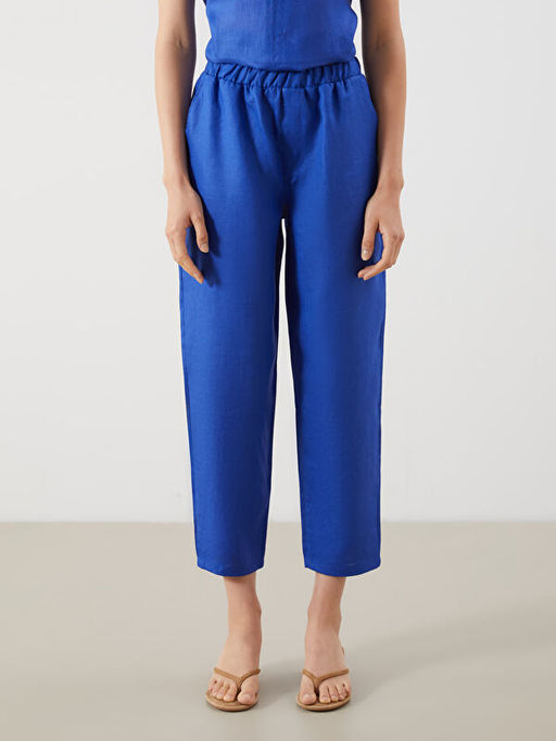 Beli Lastikli %100 Keten Kad?n Pantolon