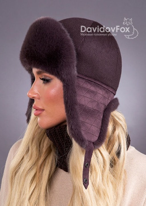 Шапка Ушанка трикотаж экомех браун