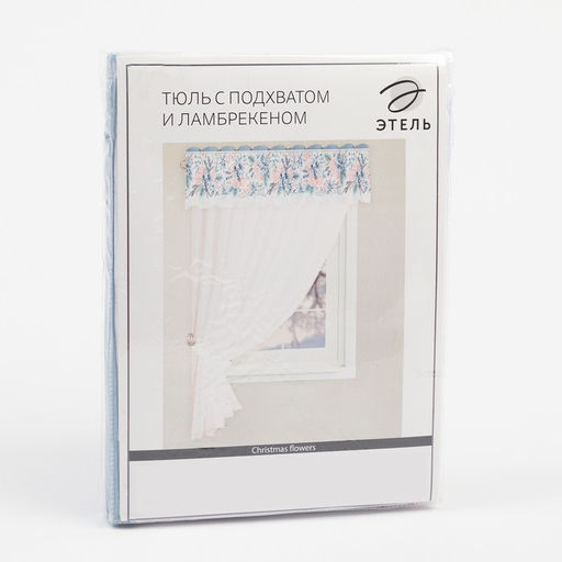 Тюль с подхватом и ламбрекеном Christmas flowers 250х200см, 100% п/э, вуаль - Этель фото 7