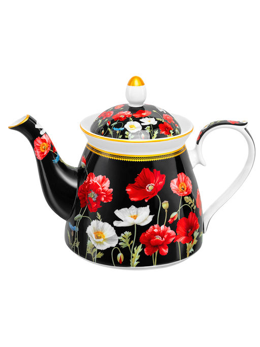Чайник 1 л 23*13*17 см "Маки на черном" NEW BONE CHINA