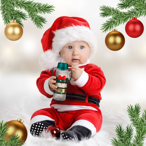 Бутылочка для кормления, новогодняя, Little gentleman, классическое горло, от 3 мес, 250 мл., цилиндр, с ручками