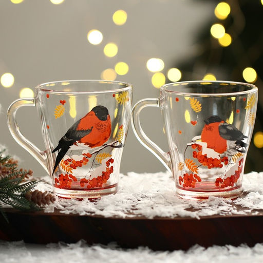 Кружки стеклянные новогодние Снегири!, набор 2 шт. - Дорого внимание фото 2