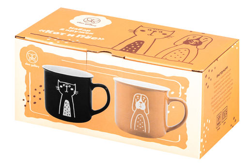 Набор 2 кружек 400 мл 12,5*9,5*8,8 см "Кот и пёс", фарфор