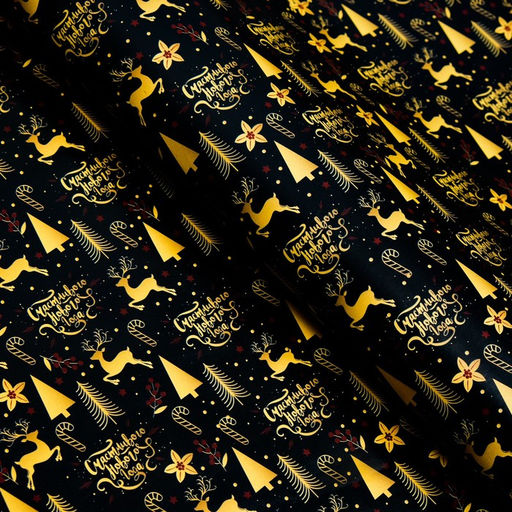 Бумага упаковочная новогодняя глянцевая «Олени на золотом»,1 лист, 70×100 см