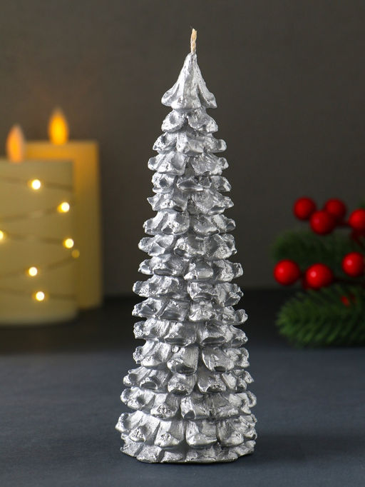 Свеча новогодняя «Ель большая», 160×60 мм лак, серебро