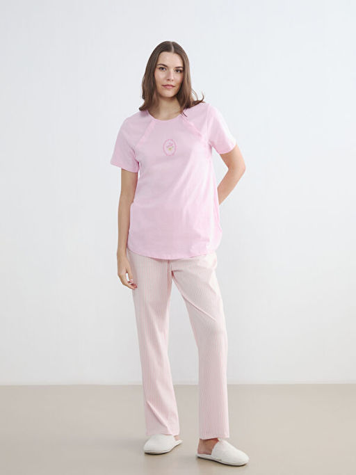 Bisiklet Yaka Bask?l? Hamile Pijama Tak?m