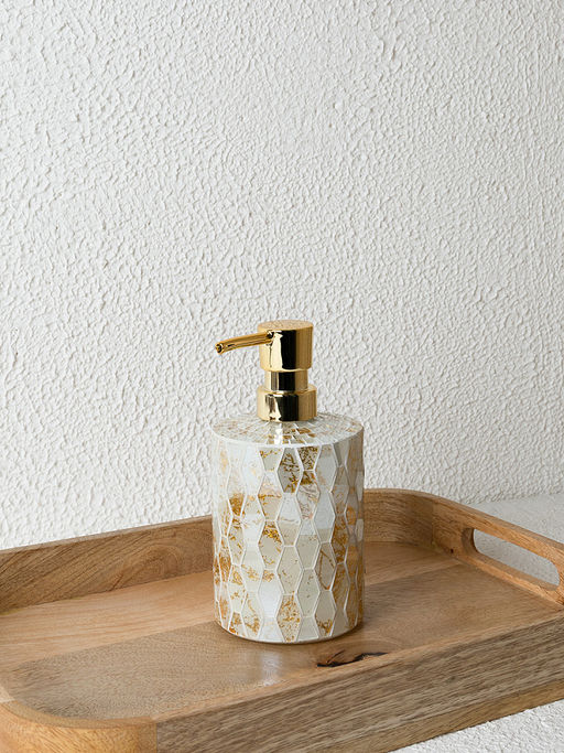 Диспенсер для жидкого мыла 450мл золотой/белый стекло, пластик АБС