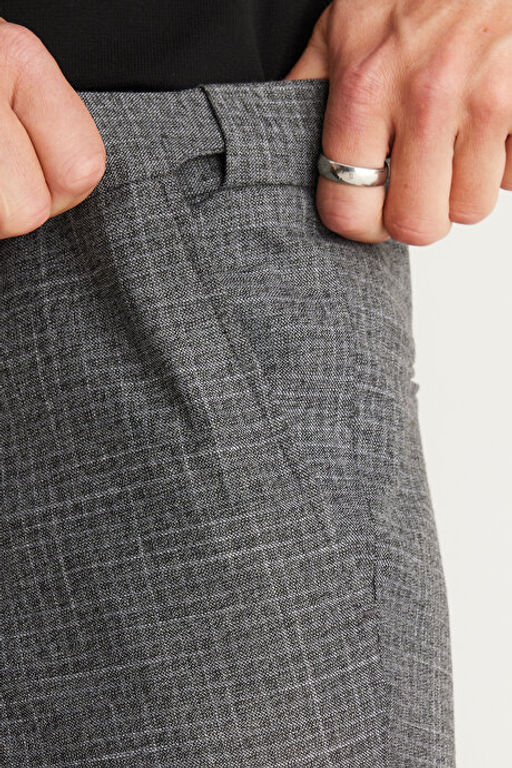 Slim Fit Dar Kesim Beli Lastikli Desenli Esnek Gri Pantolon 4A0124100027GRI