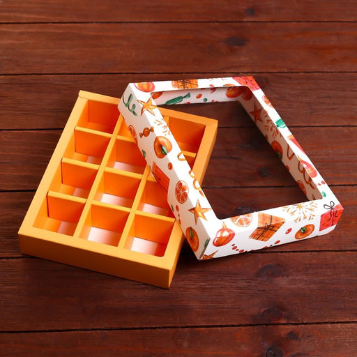 Коробка под 12 конфет новогодняя Мандарины, 19?15?3.5 см - UPAK LAND фото 4