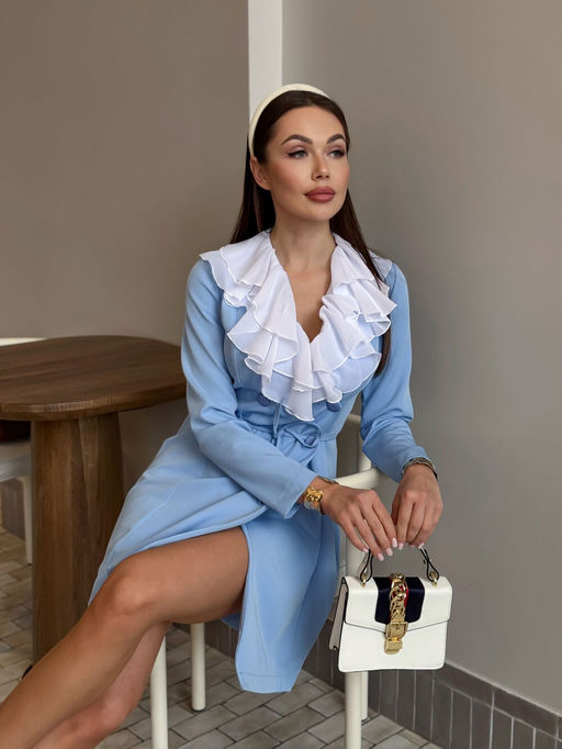 Платье AURA 3301-164-Р голубой + белый