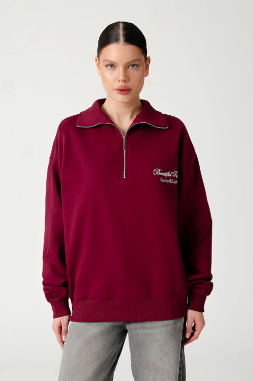 Арт. 1-5137 Свитшот женский полузамок 44-50 (4 шт) Цвет:бордовый - Калинка фото 2
