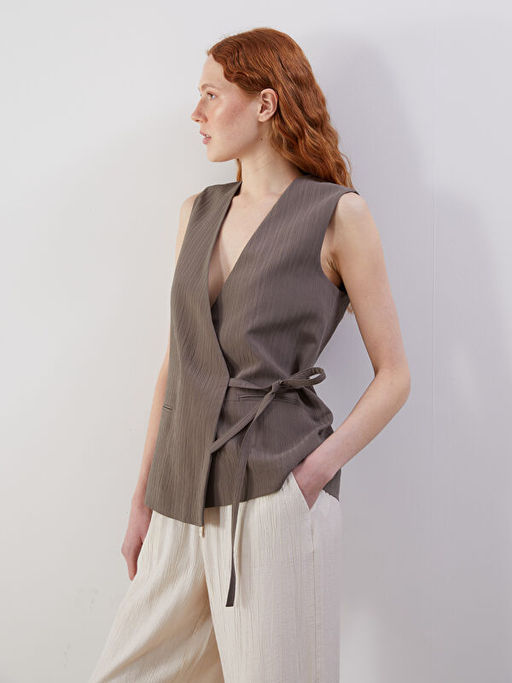 V Yaka ?izgili Kad?n Klasik Yelek