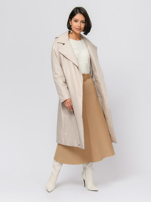 Плащ бежевого цвета с поясом и отложным воротником - 1001dress фото 5