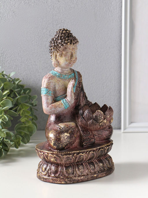 Сувенир полистоун подсвечник "Будда с лотосом" с золотой патиной 10х14,5х25 см