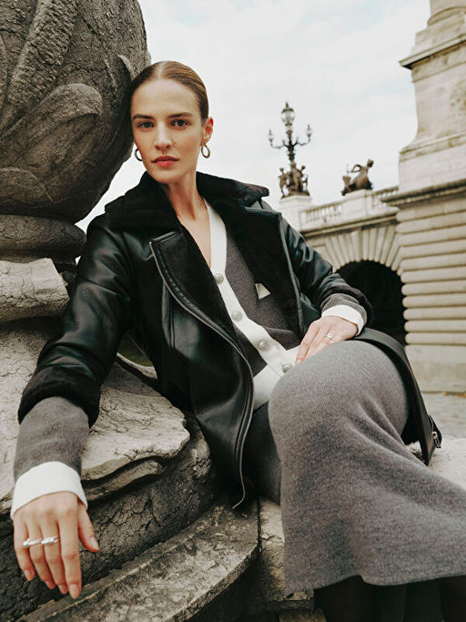 Kad?n Biker Yaka D?z Deri G?r?n?ml? Mont - Waikiki фото 4