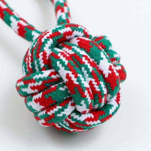 Игрушка канатная Мяч с ручками для крупных собак, до 80 г, до 20 см, красно-бело-зелёная - Пижон фото 3