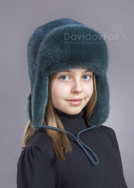 шапка Ушанка детская норка изумруд - Davidovfox фото 2