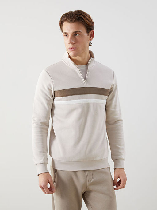 Dik Yaka Uzun Kollu Erkek Kal?n Sweatshirt