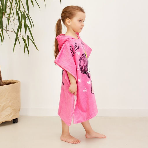 Полотенце - пончо детское LoveLife «Принцесса», махра, 100% хлопок 300 г/м, 60×120 см, ярко - розовое