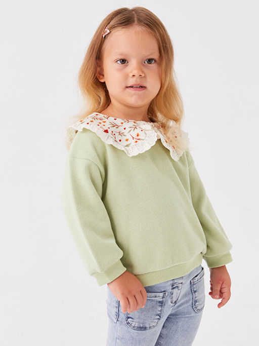 Bebe Yaka Uzun Kollu K?z Bebek Sweatshirt