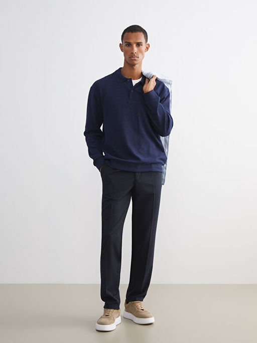 Polo Yaka Uzun Kollu Erkek Sweatshirt