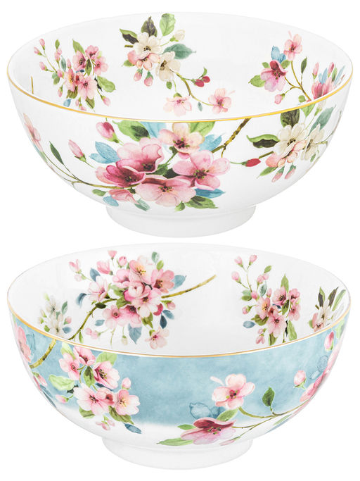 Набор салатников 2 пр. 600 мл 15*15*7 см Яблоневый цвет на голубом + Яблоневый цвет на белом - Elan gallery фото 5