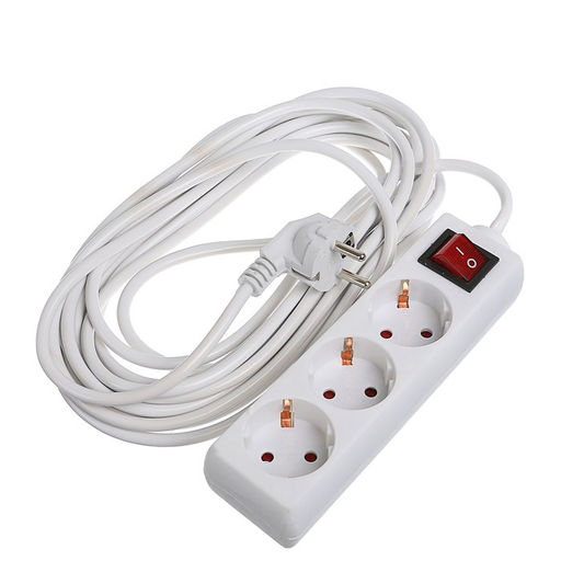 Удлинитель Luazon Lighting, 3 розетки, 7 м, 10 А, 1300 Вт, 3х0.75 мм2, с з/к, с выкл., Б