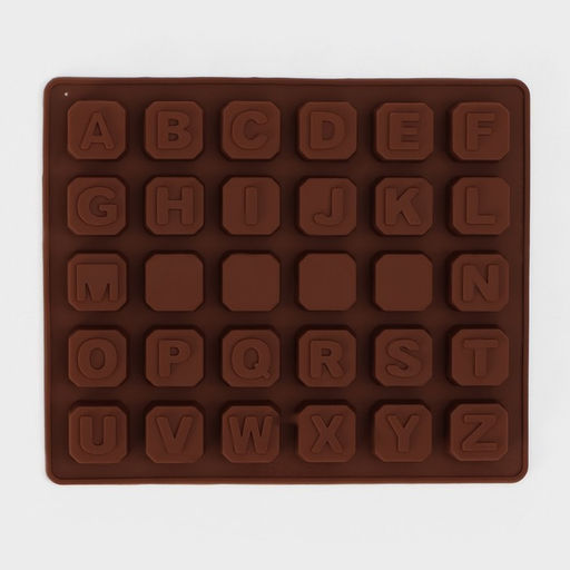 Форма для шоколада Доляна «Англ.алфавит», силикон, 18×15 см, 30 ячеек (2×2 см), коричневая