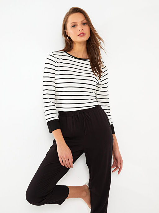 Kay?k Yaka ?izgili Kad?n Ti??rt