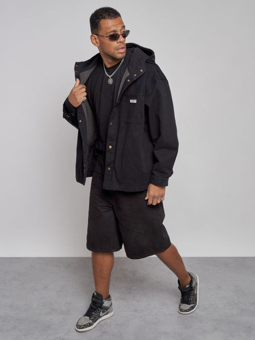 Джинсовая куртка мужская с капюшоном черного цвета 12768Ch - Mtforce фото 9